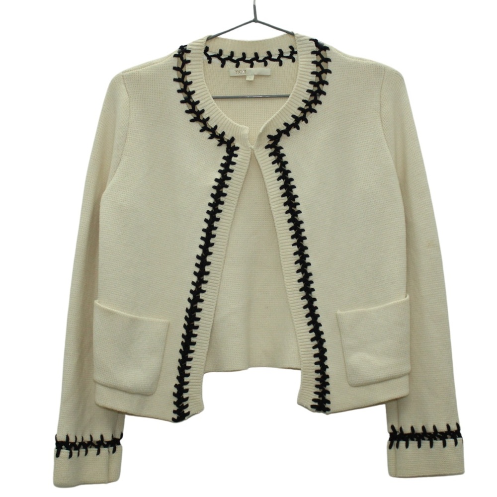 Maje Cream Cardigan with Black Trim